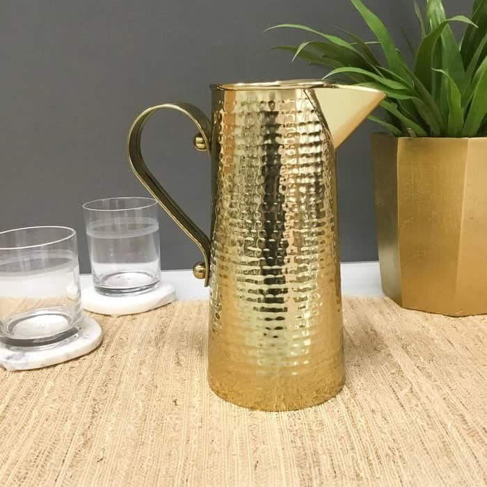 Small S.S. Gold Hammered Pitcher