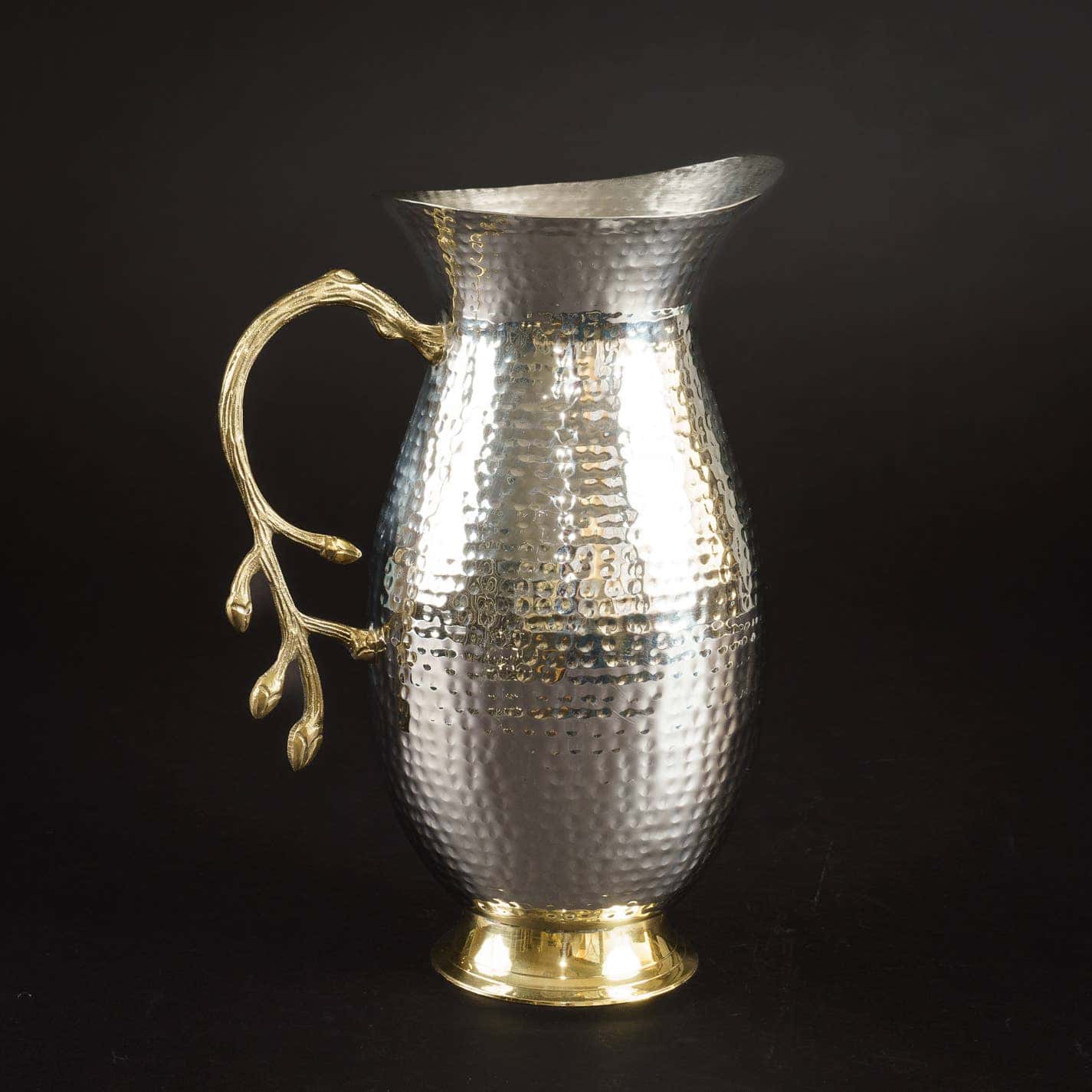 Hammered Water Pitcher w/ Gold Leaf Bud Handle