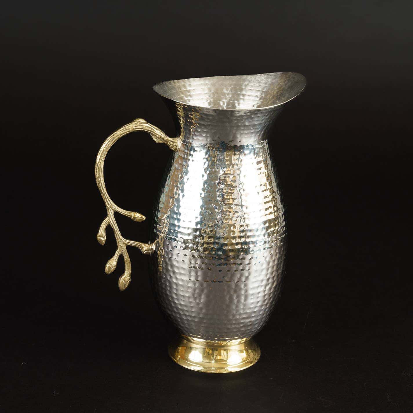 Hammered Water Pitcher w/ Gold Leaf Bud Handle