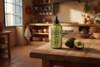 Mazara Squeezable Spanish Organic Avocado Oil - 500ml in a stylish squeeze bottle, perfect for precise pouring and mess-free cooking.