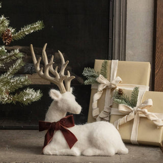 Cream Felt Deer by Ragon House – Elegant Holiday Luxury for Your Home, perfect for holiday home decorations. A stunning cream decorative piece that enhances festive atmospheres.