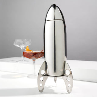 Stylish presentation of the Irving™ Stainless Steel Rocket Cocktail Shaker featuring its spacious 24 oz capacity, ideal for serving cocktails with this unique cocktail shaker.
