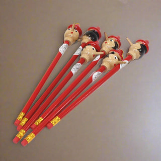 Season and Stir™ Pinocchio Wooden Pencil, Red, Handmade, Vintage