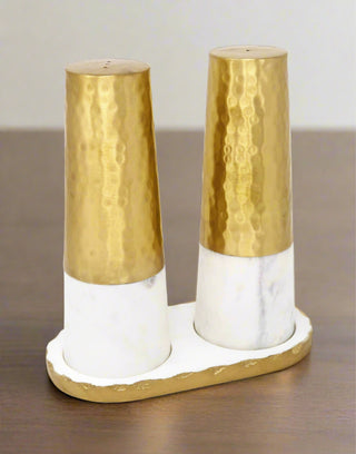 Season and Stir™ Marble and Gold Salt & Pepper Shaker  Set on Tray, 8"