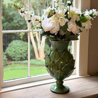 Stylish Scavo Harvest Urn - New: Antique White Italian Artichoke Vase, beautifully handmade in Tuscany.