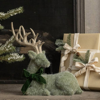 Green Felt Deer by Ragon House, a charming rustic Christmas decoration, adding elegance to your holiday décor.