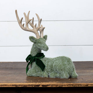 Close-up of Green Felt Deer by Ragon House, showcasing exquisite detailing for a stunning rustic Christmas decoration.
