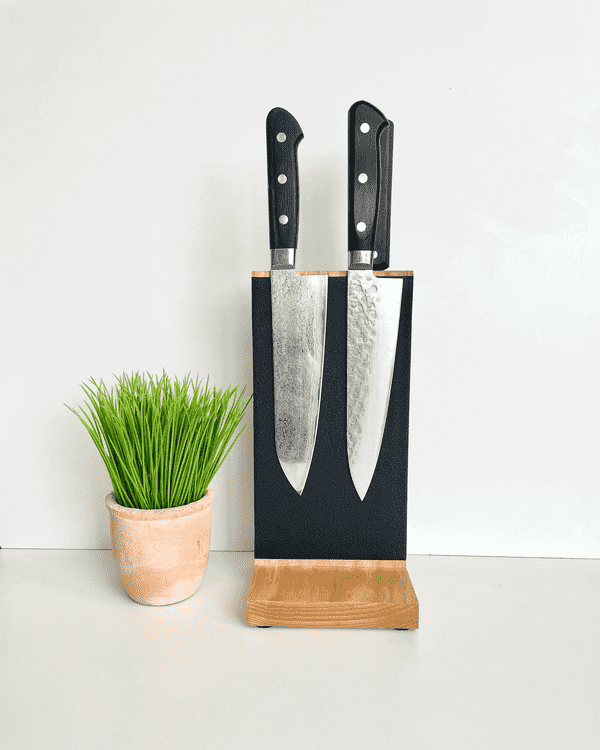 Season and Stir™ Wooden magnetic knife holder | Knife block wood and leather