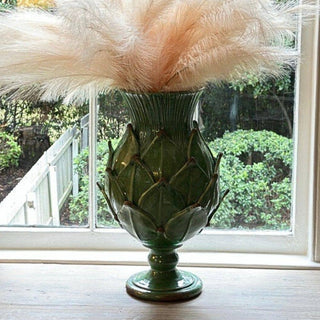 Close-up of the Scavo Harvest Urn, an Italian Artichoke Vase featuring rich textures and classic design.