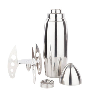 Irving™ Stainless Steel Rocket Cocktail Shaker with a drink being poured, demonstrating the functionality of this unique cocktail shaker.