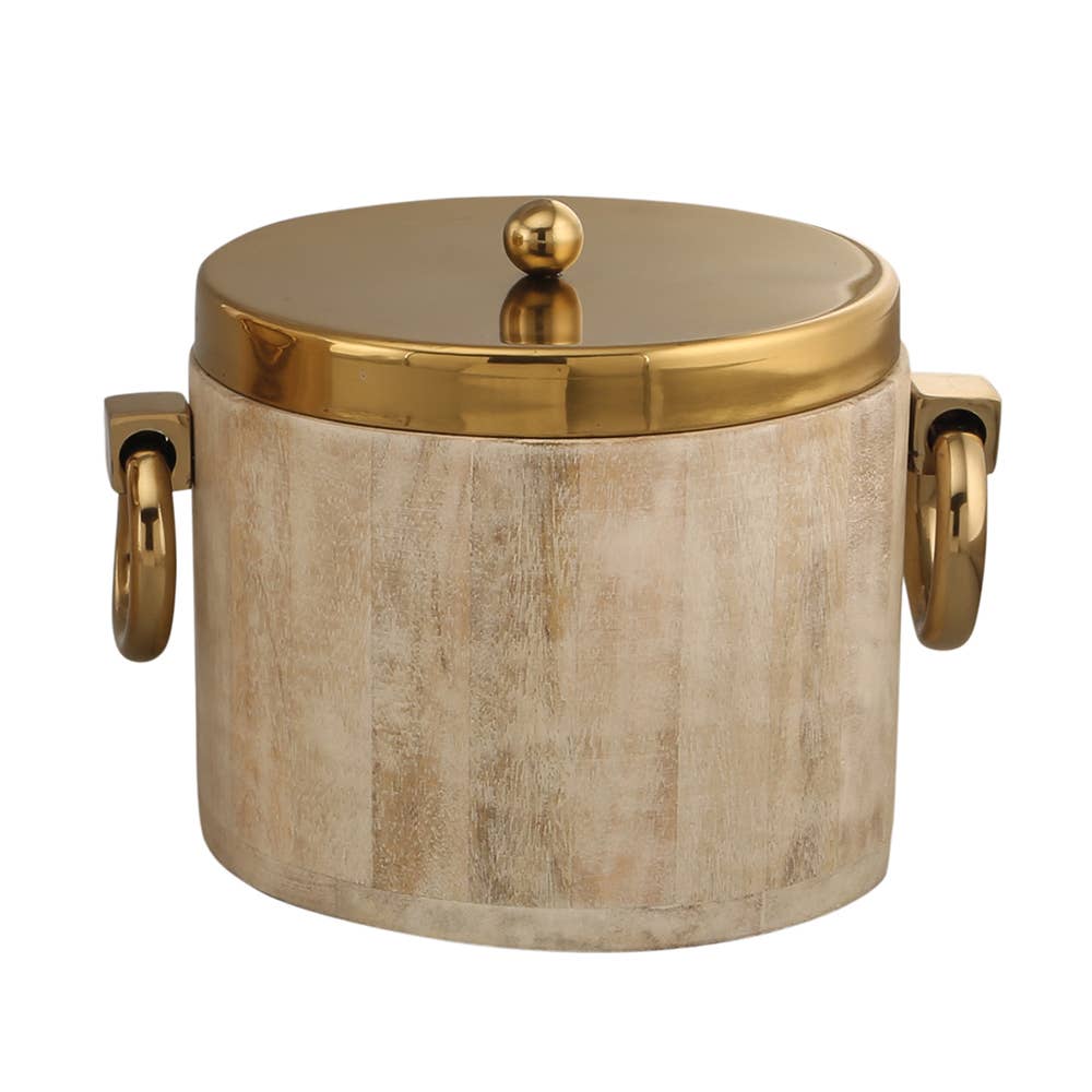 Season and Stir™ Gold Metal White Wooden Ice Bucket