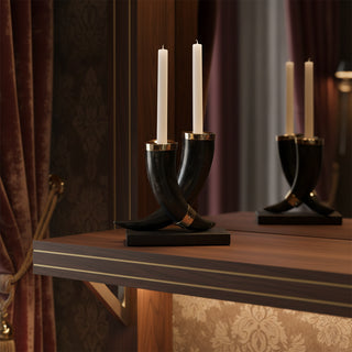 Dark Horn Leather Candle Holder