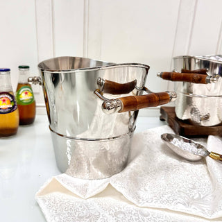 Season and Stir™ LG Polished SS Ice Bucket with Wood Handles