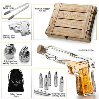 Season and Stir™ Luxurious Bar Gift Set - Pistol Decanter - 2 Grenade Whiskey