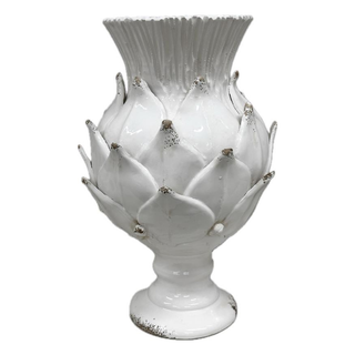 Scavo Harvest Urn - New: Antique White Italian Artichoke Vase showcasing intricate handmade craftsmanship from Tuscany, Italy.