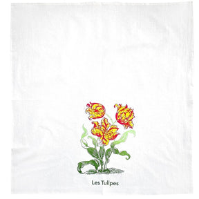 Season and Stir™ Les Tulipes flour sack towel - tulip print: White flour sack towel