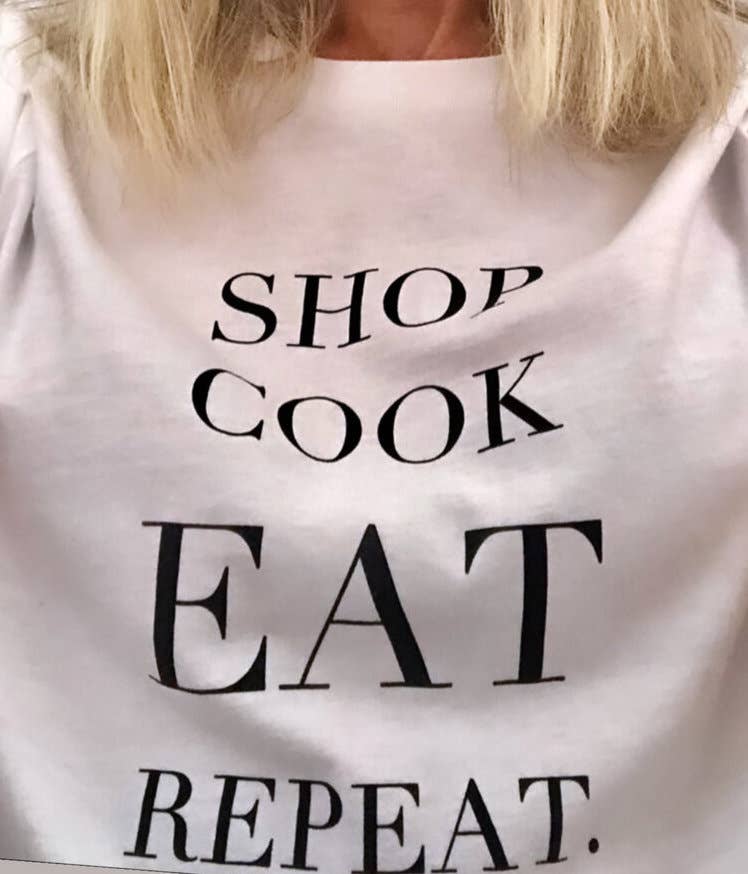 SHOP. COOK. EAT. REPEAT. Tee: Medium / White