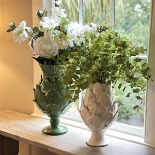 Sophisticated Scavo Harvest Urn, an Antique White Italian Artichoke Vase that celebrates Tuscan artistry.