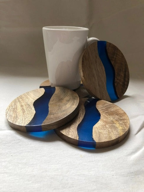 Season and Stir™ Mango Wood Resin River Coasters - Set of 2 or4