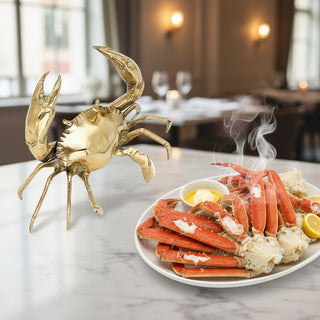 Close-up view of the handcrafted Brass Crab Sculpture Decor, showcasing its intricate details and charm, measuring 21 cm/8.3 inches.