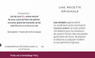 Serving suggestion of Season and Stir™ Roasted Coconut Mustard paired with seafood, highlighting its versatility as a gourmet mustard.
