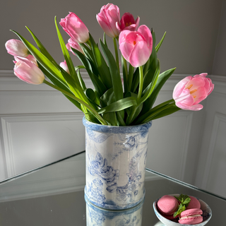 Giulietta Blue Utensil Holder handmade in Tuscany Italy displayed in a kitchen setting, adding Italian charm and functionality.