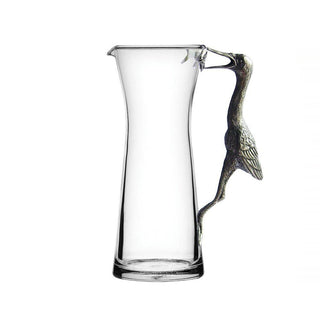 Egret Carafe/Pitcher showcasing its stunning pewter-accented design, a unique glass carafe perfect for elegant serving.