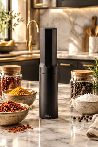 Alessi Salt, Pepper and Spice Grinder - sleek design - Aluminum or Dark Grey