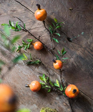 Artificial Fruit Yellow Orange Pomegranate Fruit Stem 36": Five Pomegranate fruits per stem/five stems
