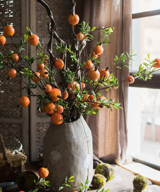 Artificial Fruit Yellow Orange Pomegranate Fruit Stem 36": Five Pomegranate fruits per stem/five stems