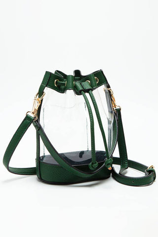 Clear Crossbody Stadium Bucket Bag: Green