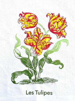 Season and Stir™ Les Tulipes flour sack towel - tulip print: White flour sack towel