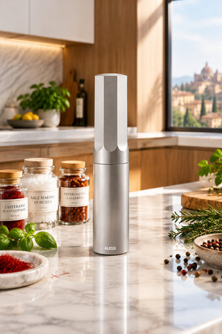Alessi Salt, Pepper and Spice Grinder - sleek design - Aluminum or Dark Grey