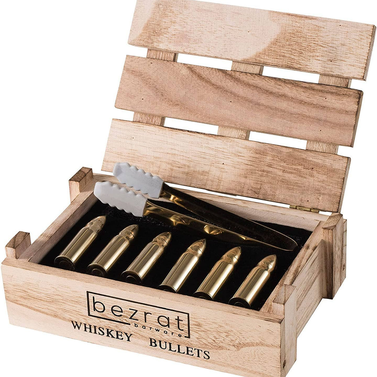 Bezrat Whiskey Glass Wood Stand Gift Set - Stone Tray - Scotch Bourbon
