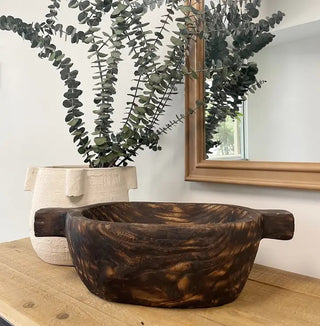 Season and Stir™ Charred Finish Paulownia Wood Oval Bowl with Wood Handles