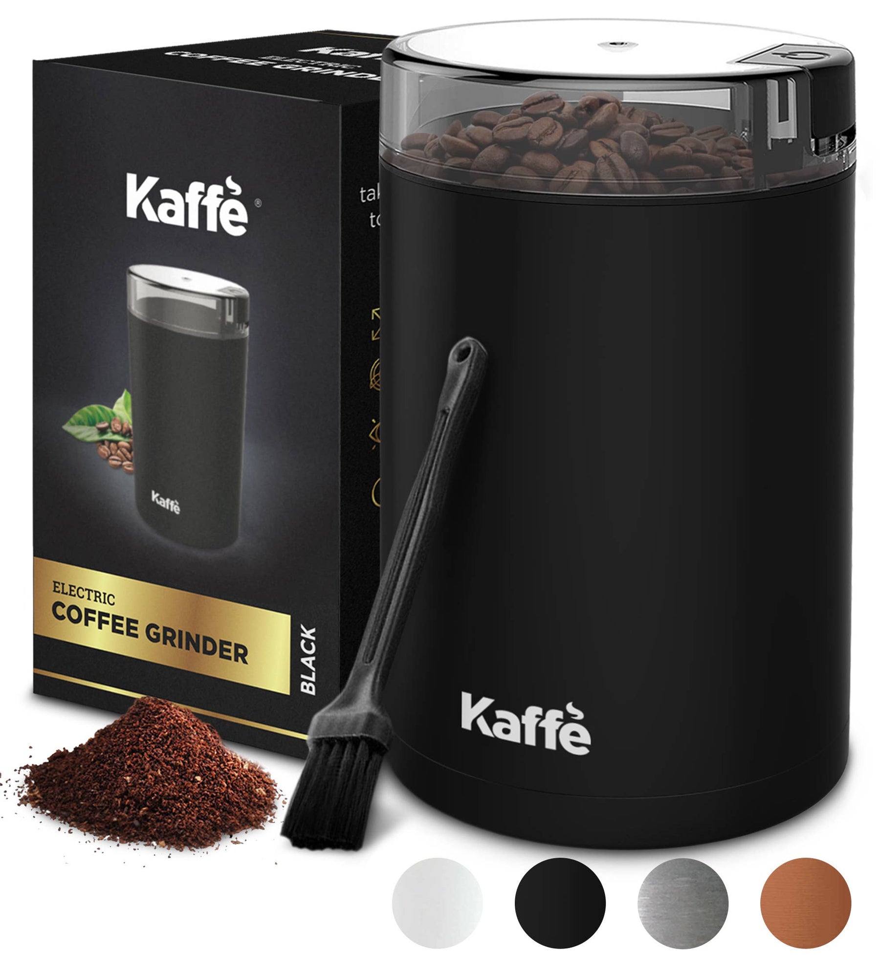 Kaffe Electric Coffee Grinder with Cleaning Brush - Silver
