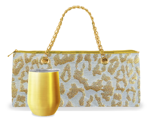 Season and Stir™ Insulated Wine Bag and Tumbler Set - White, Gold and Leopard