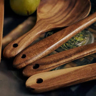 Season and Stir™ Stunning set of 7 wooden kitchen utensils with holder