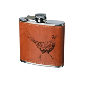Season and Stir™ Engraved Leather Wrapped Hipflask - 3 choices of Stag, Pheasant or Highland Cow