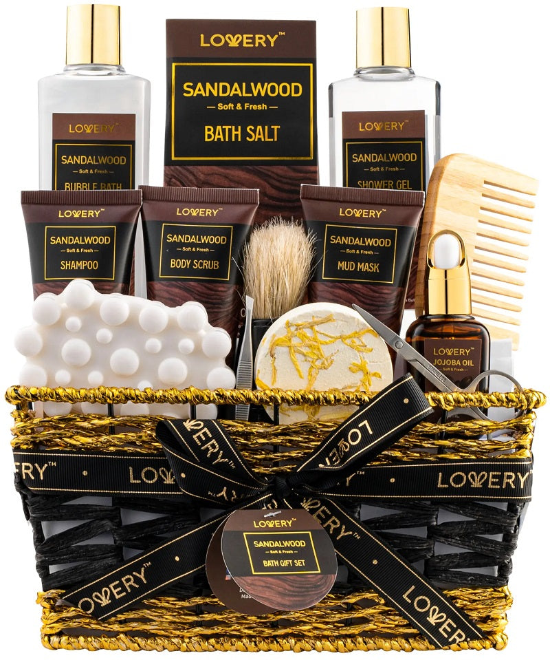 Season and Stir™ Men's Gift Set - 14Pc Sandalwood Bath Set, Beard Grooming Kit