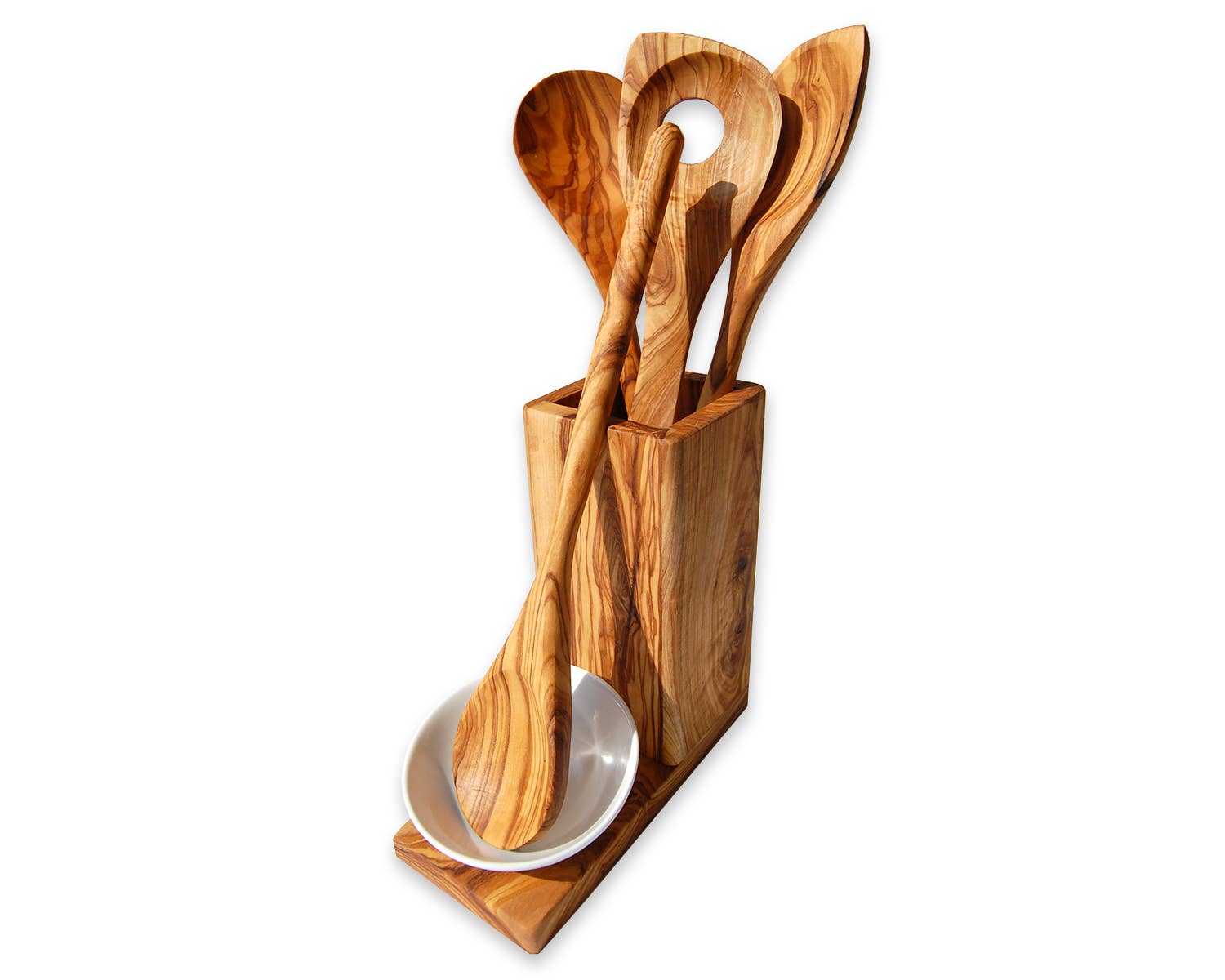 Season and Stir™ All-in one olive wood utensil cup including three cooking spoons - high quality
