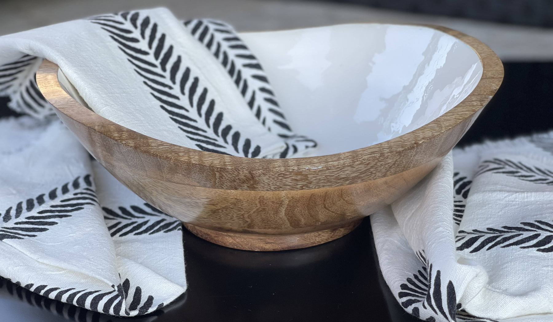 Season and Stir™ Gift Set - Wooden Serving Bowl with 2 Dish Towels