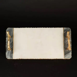 Season and Stir™ White & Black Marble Tray w/ Gold Handles & Rough Edges