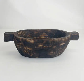 Season and Stir™ Charred Finish Paulownia Wood Oval Bowl with Wood Handles