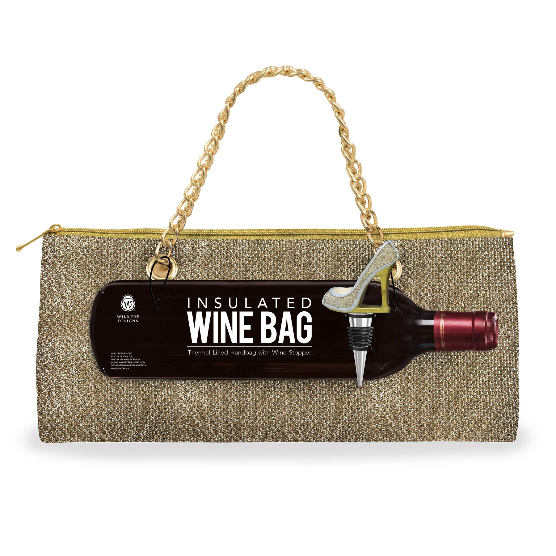 Season and Stir™ Insulated Wine Bag Gold & Silver Floral W/ Heel Stopper