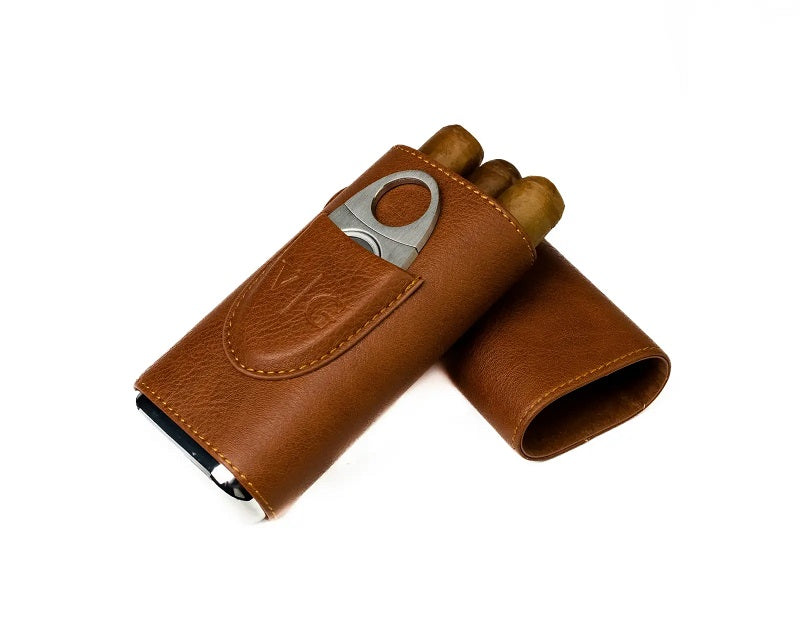 Season and Stir™ Luxury Leather Cigar Travel Case With Cutter