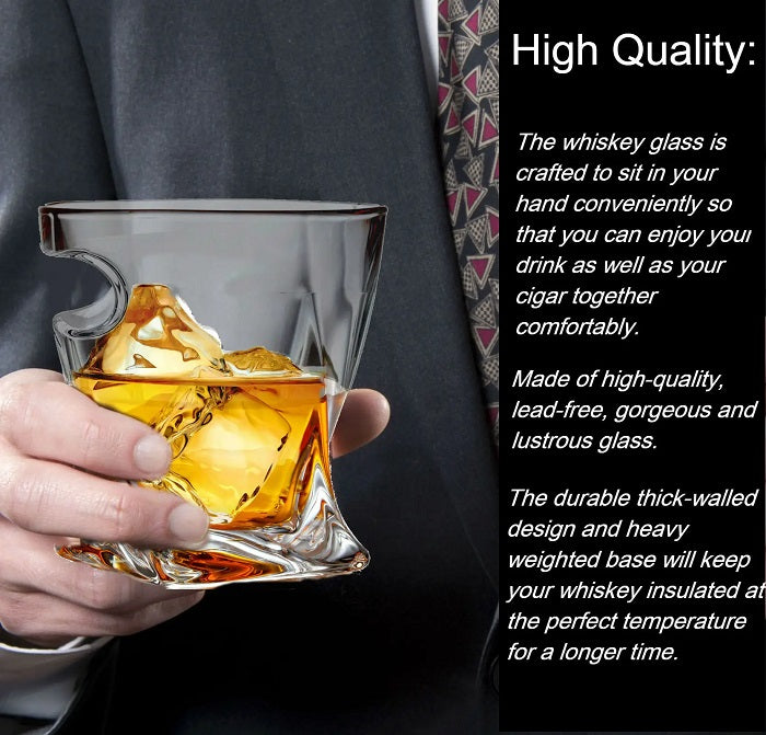 Season and Stir™ Cigar Holder Glass, Old Fashioned Whiskey Tumbler Set of 2 - Bezrat