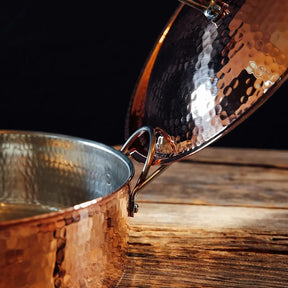 Season and Stir™ Sertodo Copper 10" Saute Pan with Lid. 3 quart capacity, Polished Finish