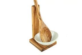 Season and Stir™ Olive wood cooking spoon stand with cooking spoon
