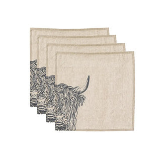 Season and Stir™ 4 Highland Cow Linen or Pheasant Napkins woven in Scotland